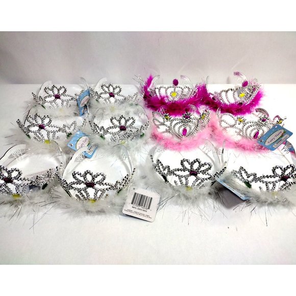 Fairy Tiaras Other - 12 Princess Tiaras Girls Birthday Pack Pink White Fuzzy Boas with combs